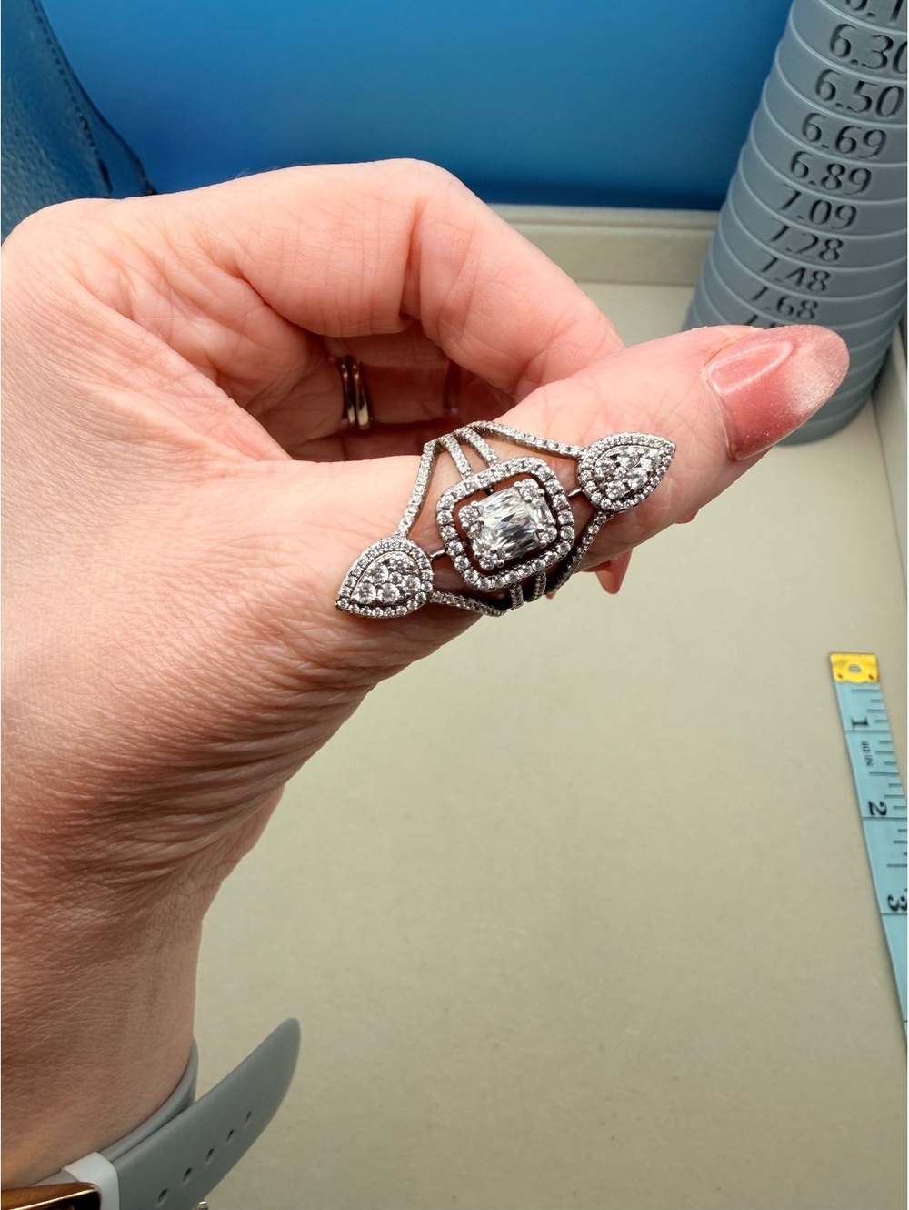 Silver statement ring with square center stone
